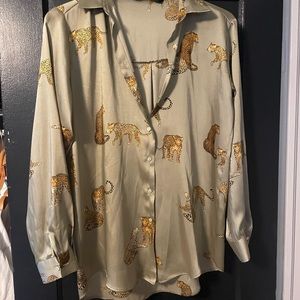 Zara Animal Print Button Down Shirt - Gold and Brown